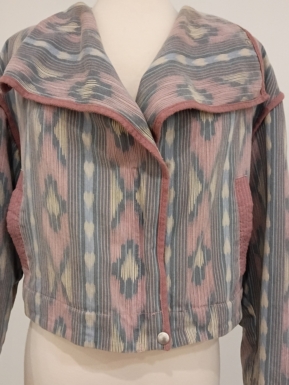 Blank NYC Pastel Pink and Blue Ikat Corduroy Jacket